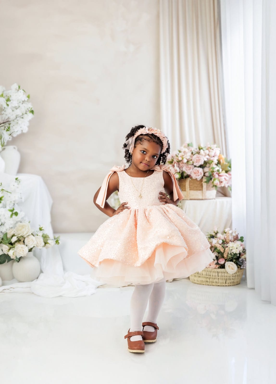 Vestido peach brillitos