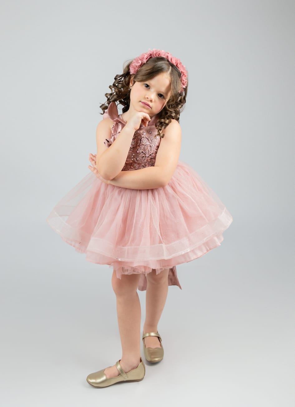 Vestido Rosa palo con lazo grande Ama