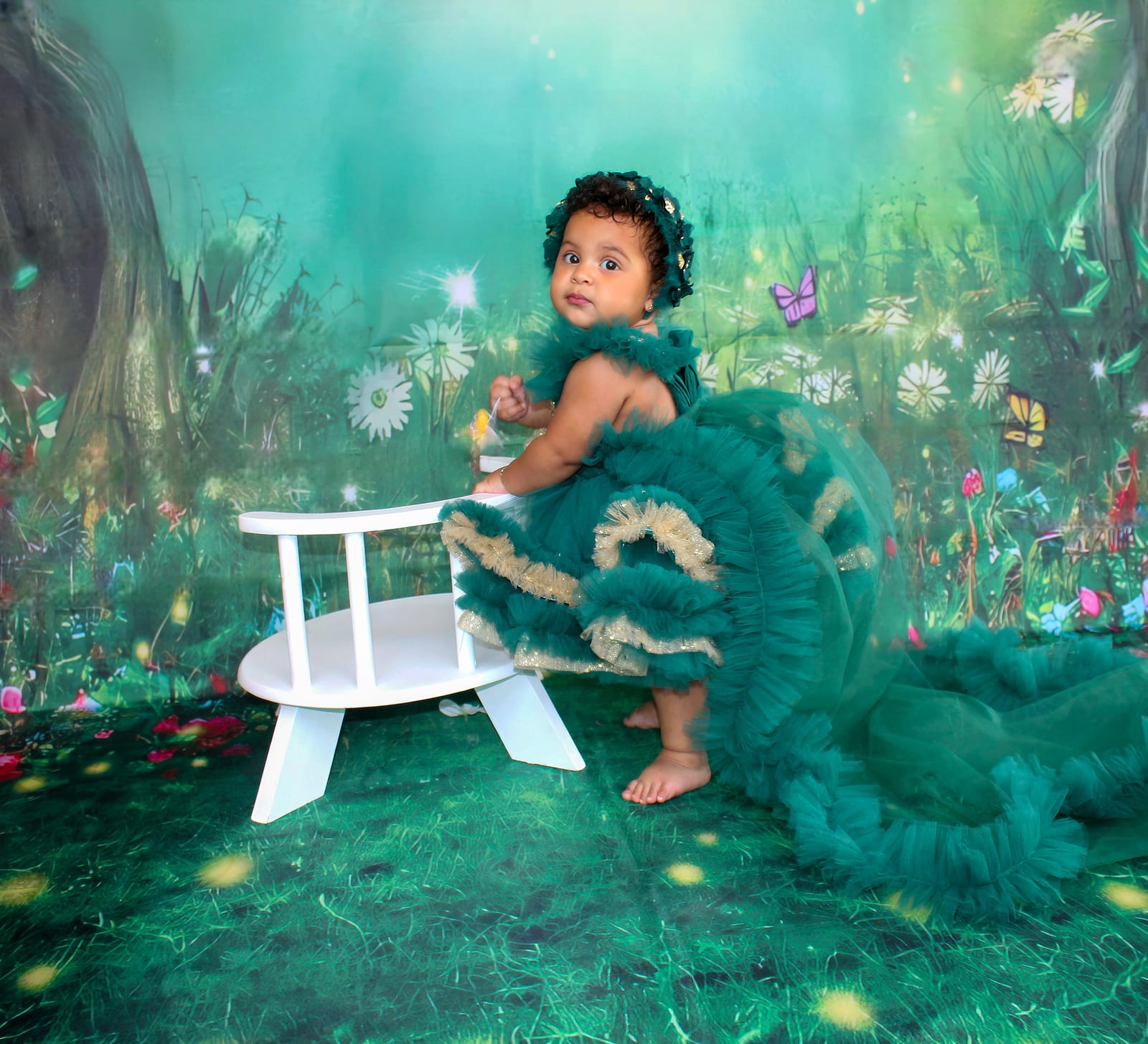 Vestido verde con dorado Ing cola desmontable
